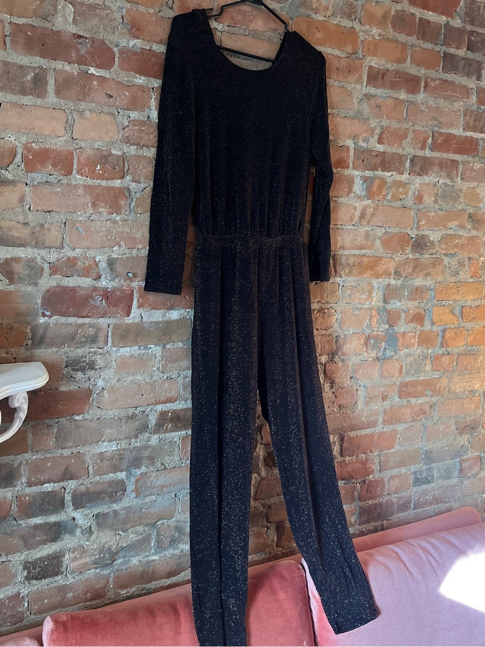 Black and Gold Sparkle Long-Sleeve Jumpsuit